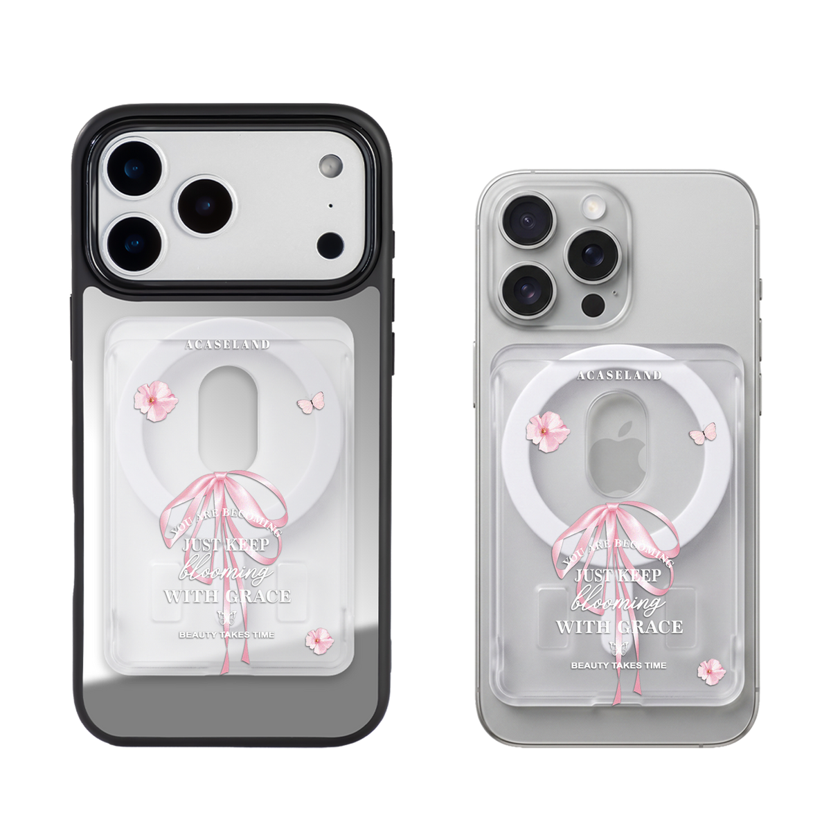 Flora & Pink Bow 半透磨砂 MagSafe 卡包｜客製化文字