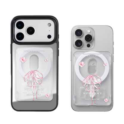 Flora & Pink Bow 半透磨砂 MagSafe 卡包｜客製化文字