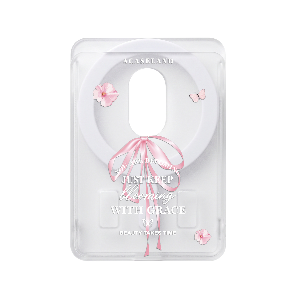 Flora & Pink Bow 半透磨砂 MagSafe 卡包｜客製化文字
