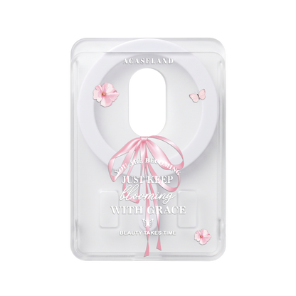 Flora & Pink Bow 半透磨砂 MagSafe 卡包｜客製化文字