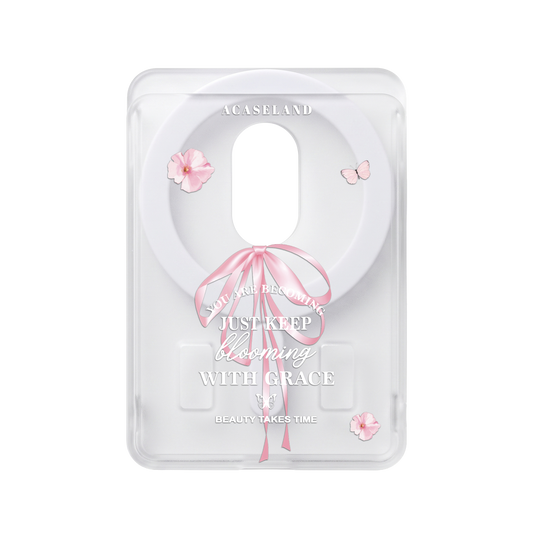 Flora & Pink Bow 半透磨砂 MagSafe 卡包｜客製化文字